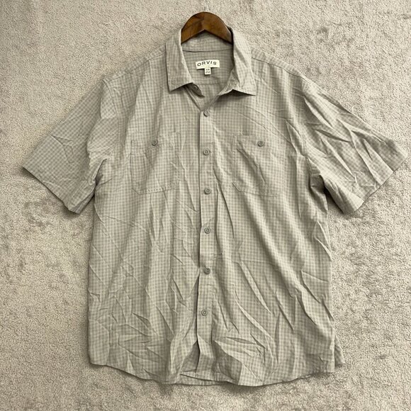 NWOT  Orvis Men's XL Gray Plaid Short Sleeve Outdoor Fishing Shirt Button down - Picture 1 of 8